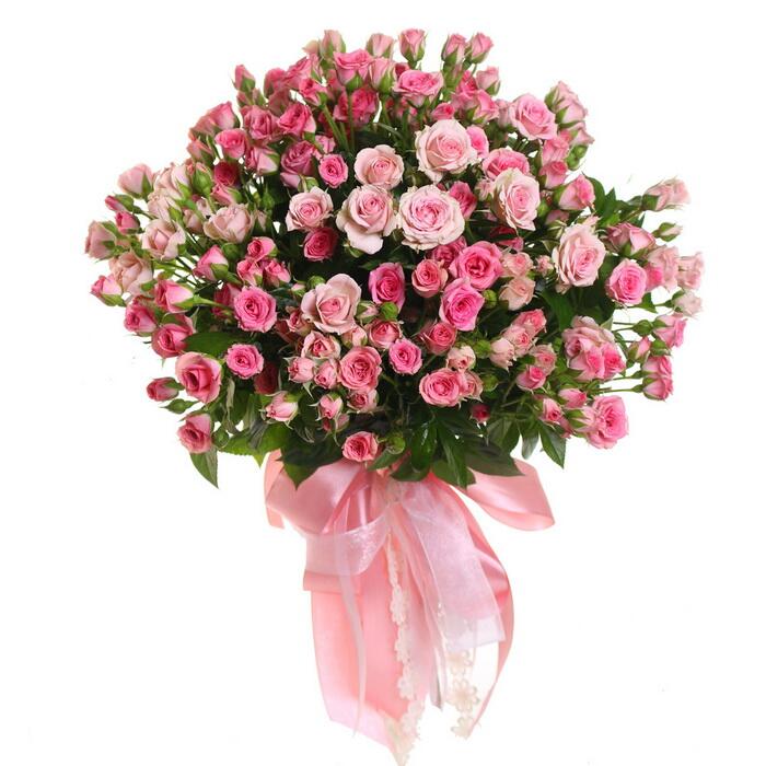 картинка Букет из розовых кустовых роз с атласной лентой от магазина daflor