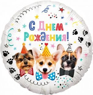картинка Воздушный шар "С днем рождения. Собачки" Ш66 от магазина daflor