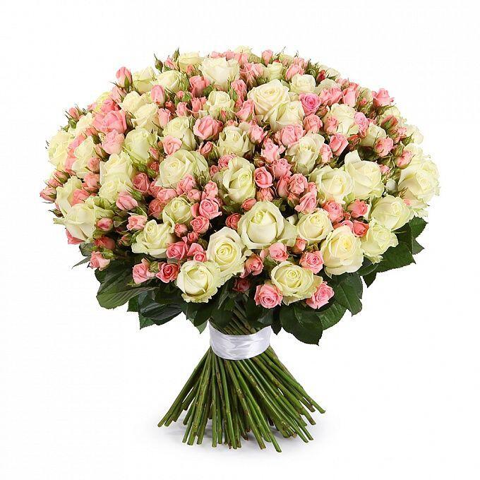 картинка Букет из белой Розы с розовой Кустовой от магазина daflor