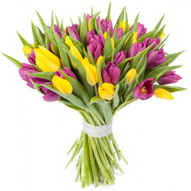 картинка Букет из тюльпанов "Желтые и фиолетовые" от магазина daflor
