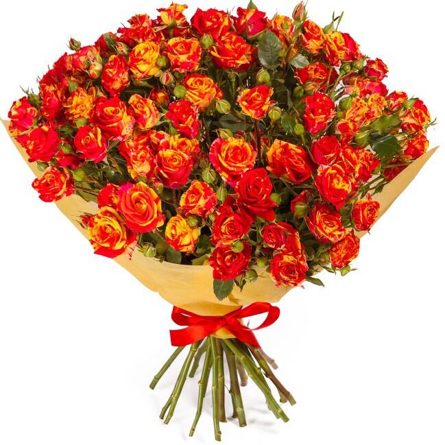 картинка Букет из цветных Кустовых роз в крафт бумаге от магазина daflor