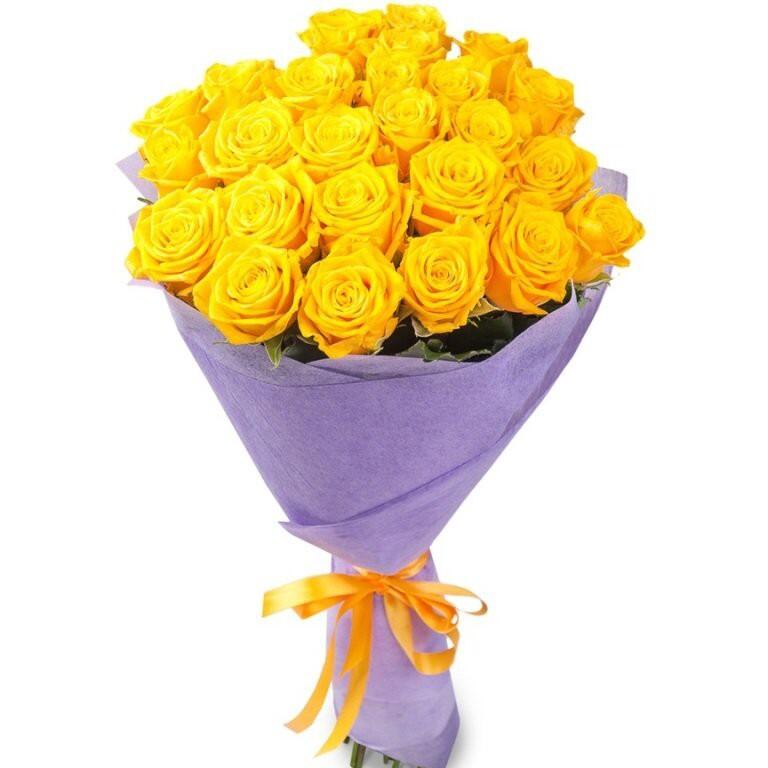 картинка 25 Желтых роз в сетке от магазина daflor