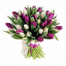 Букет из тюльпанов "Белые и фиолетовые"